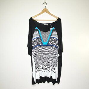 NWT Avenue Embellished Rhinestone Top Plus Size 26/28 Black White Blue Boho